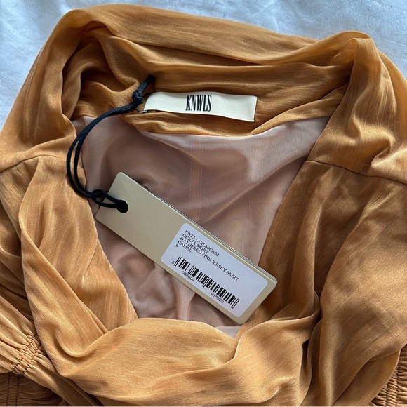 KNWLS Ocilia Ruched Mini Skirt Mesh Camel Brown UK 8 US 4 - Picture 6 of 7